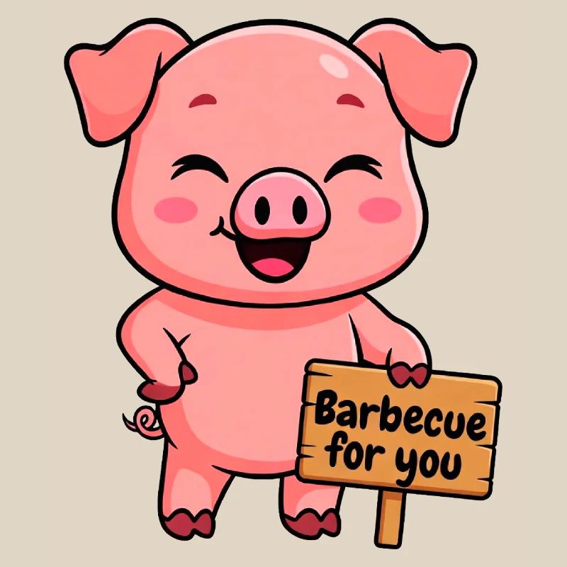 A friendly pig invites you to a barbecue
