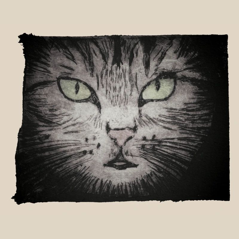 Katze schwarz - handgeschnitzte Druckvorlage