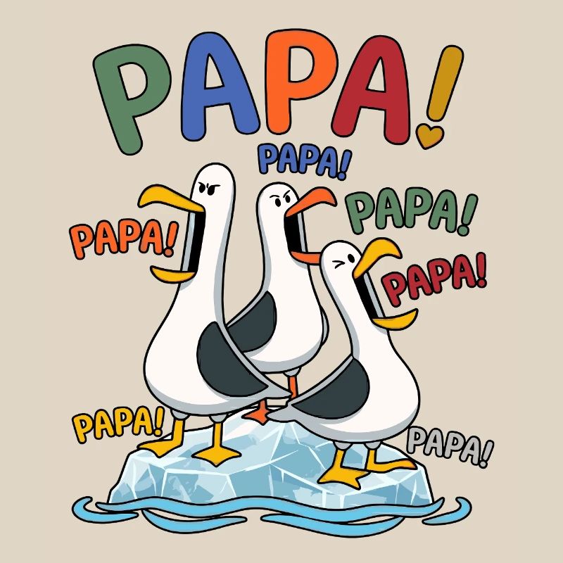 Lustige Papa Möwen auf Eisscholle - Comic Design