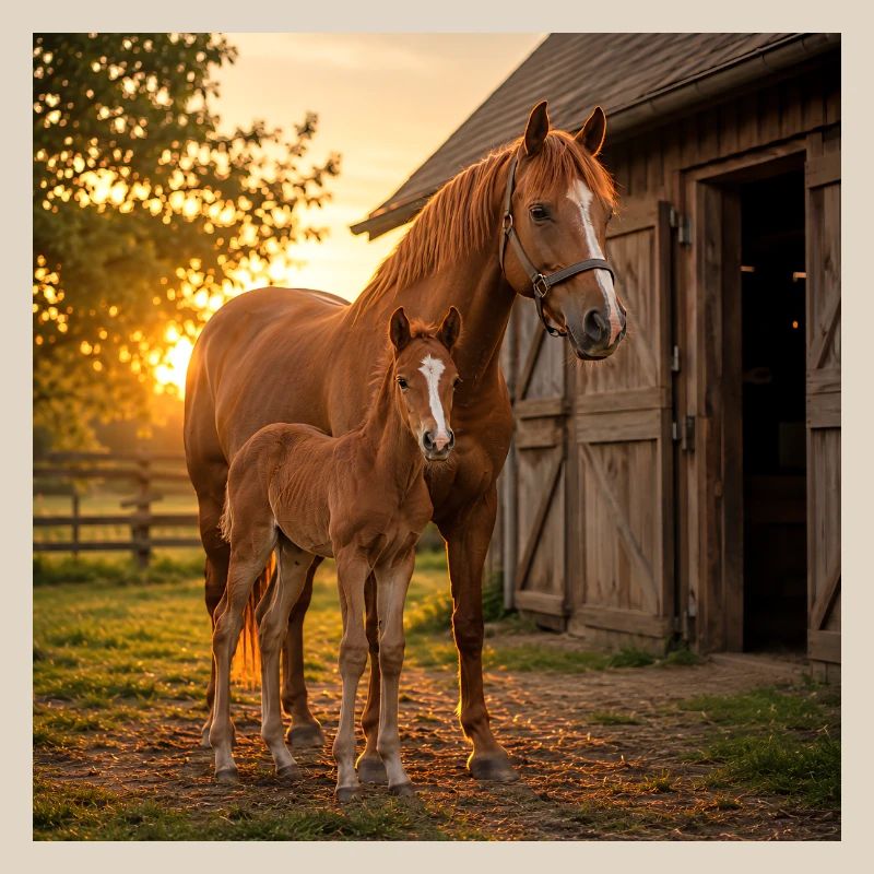 Sunset, mare with foal
