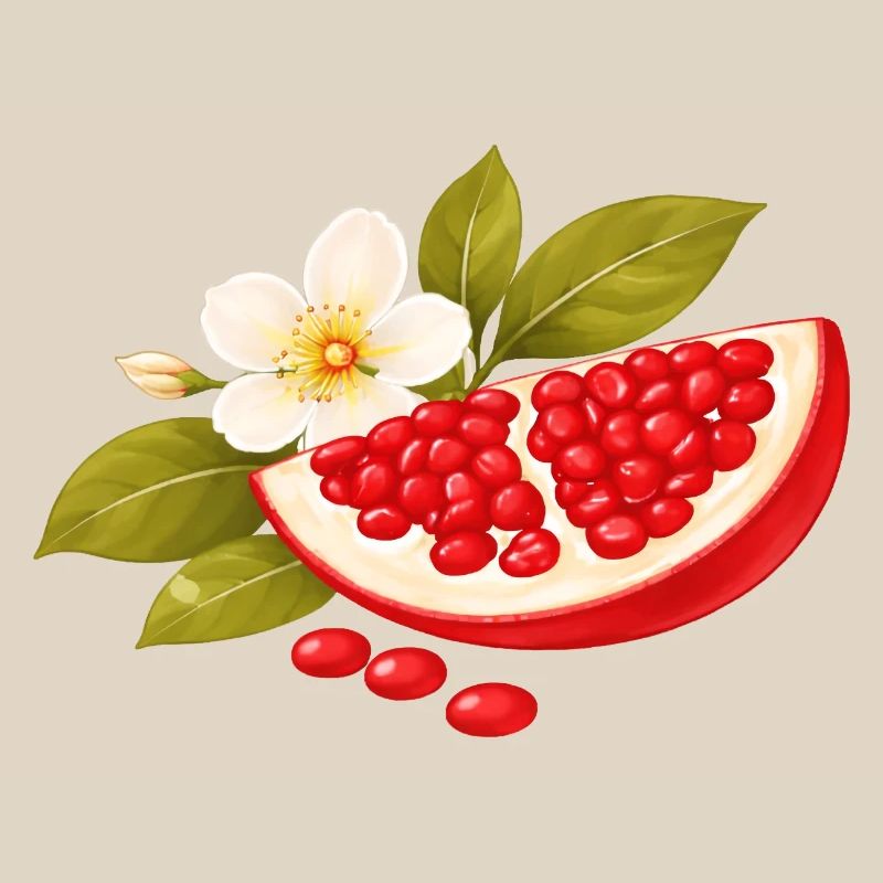 Granatapfel Illustration mit Blüte – Botanisch