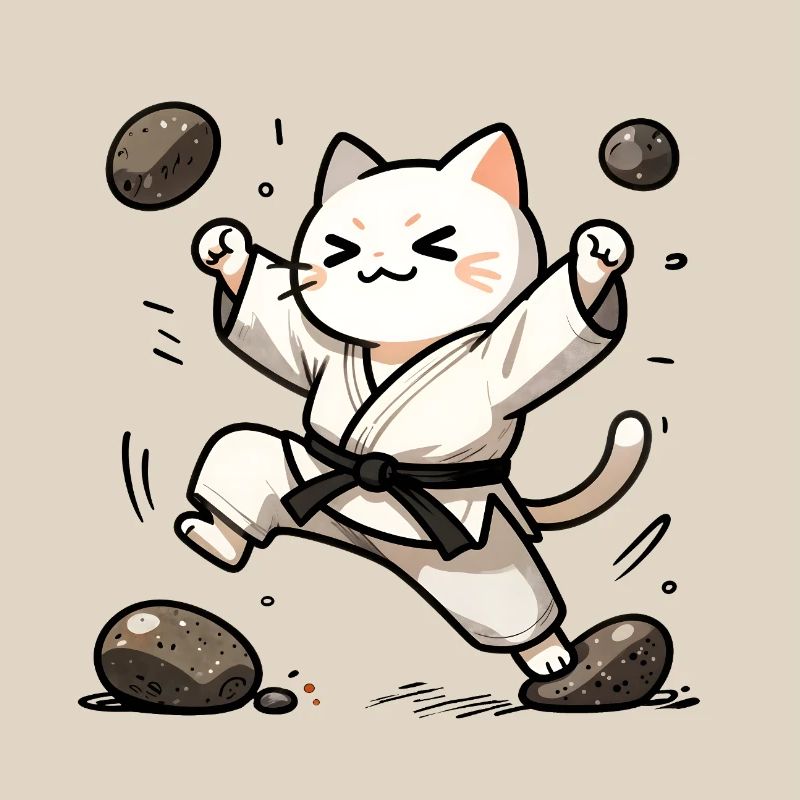 Karate Cat in White Gi