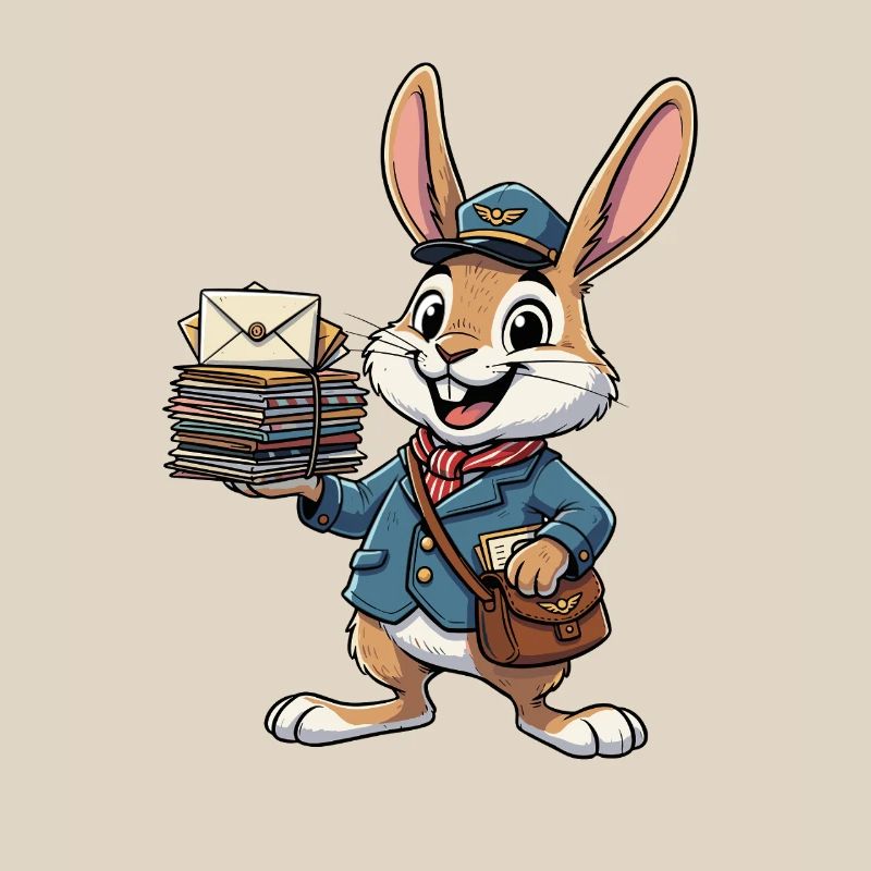Rabbit as a postman with a stack of letters