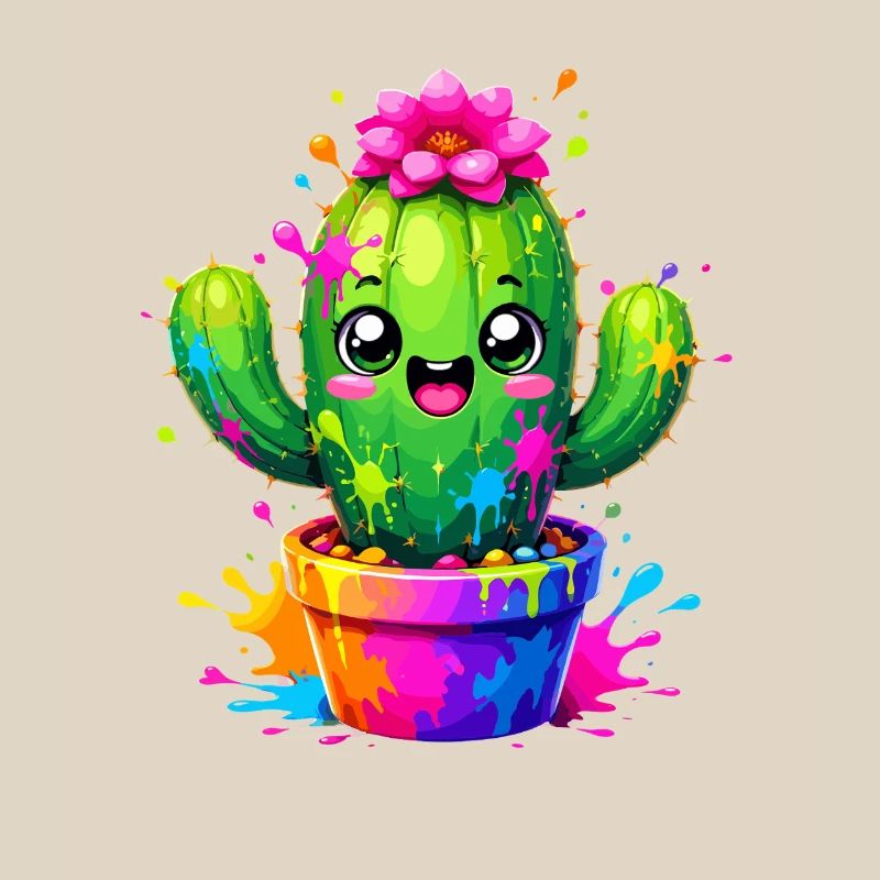 Cactus Joyeuses Fleurs Éclaboussurées