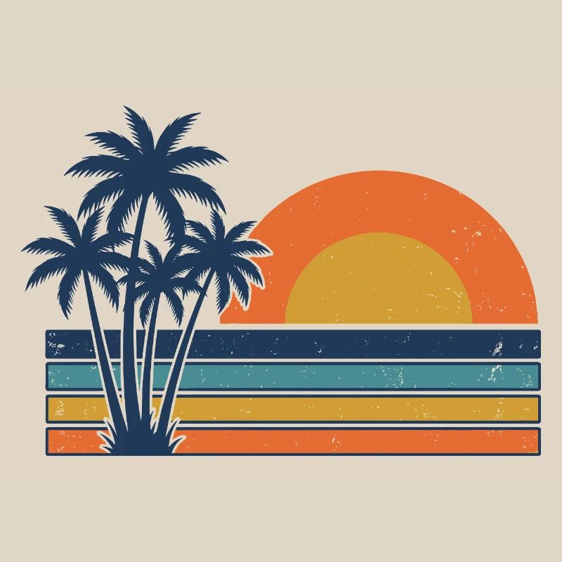Retro Sunset Palm Trees Summer Beach