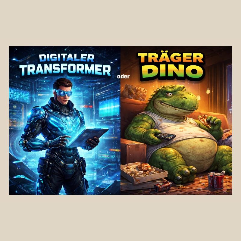 Digitaler Tech-Kämpfer oder träger Dino