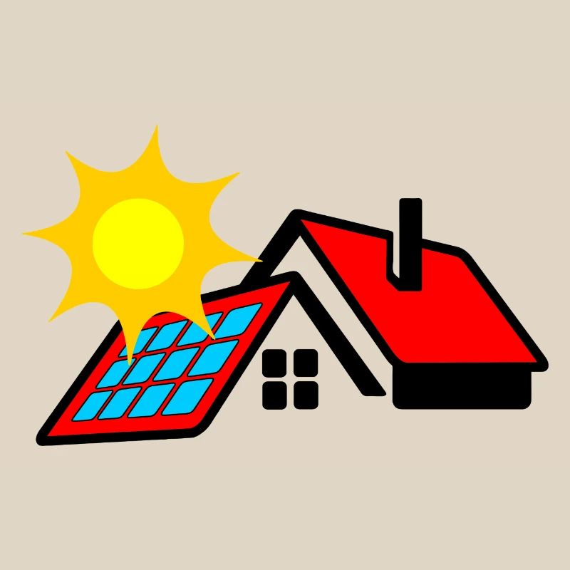 Logo solar panel on bungalow house with sun