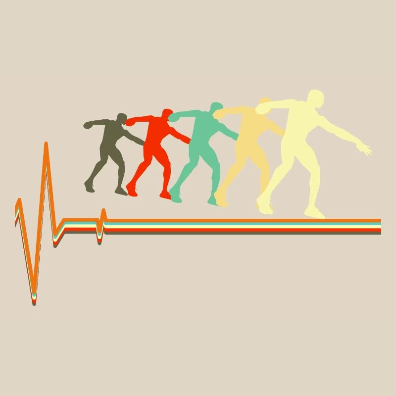 Shot Put Evolution Retro Heartbeat Pulse Art