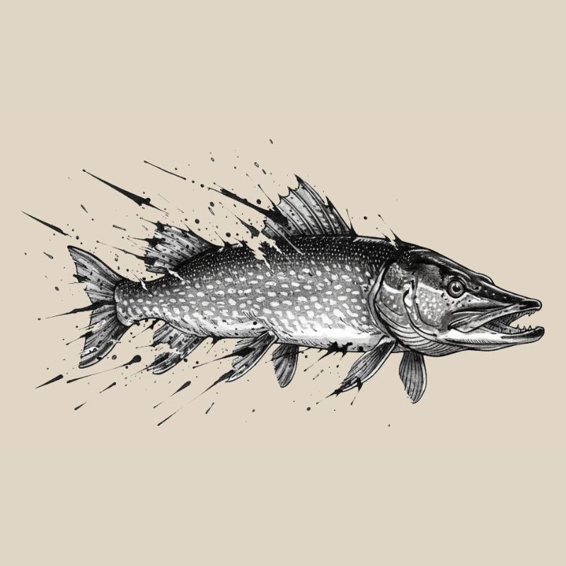 Pike Predatory Fish Angler Ink Vector