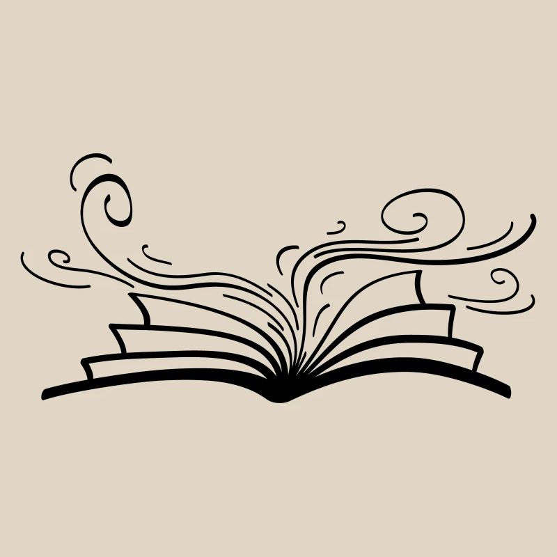 An open book from which graceful, flowing lines emerge