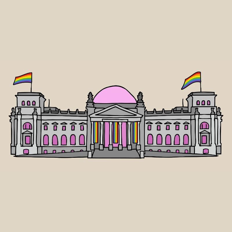 The Bundestag in Berlin with rainbow flags
