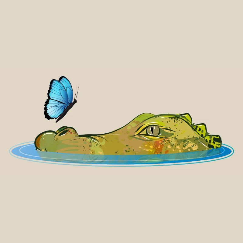 Crocodile dans l’eau avec papillon