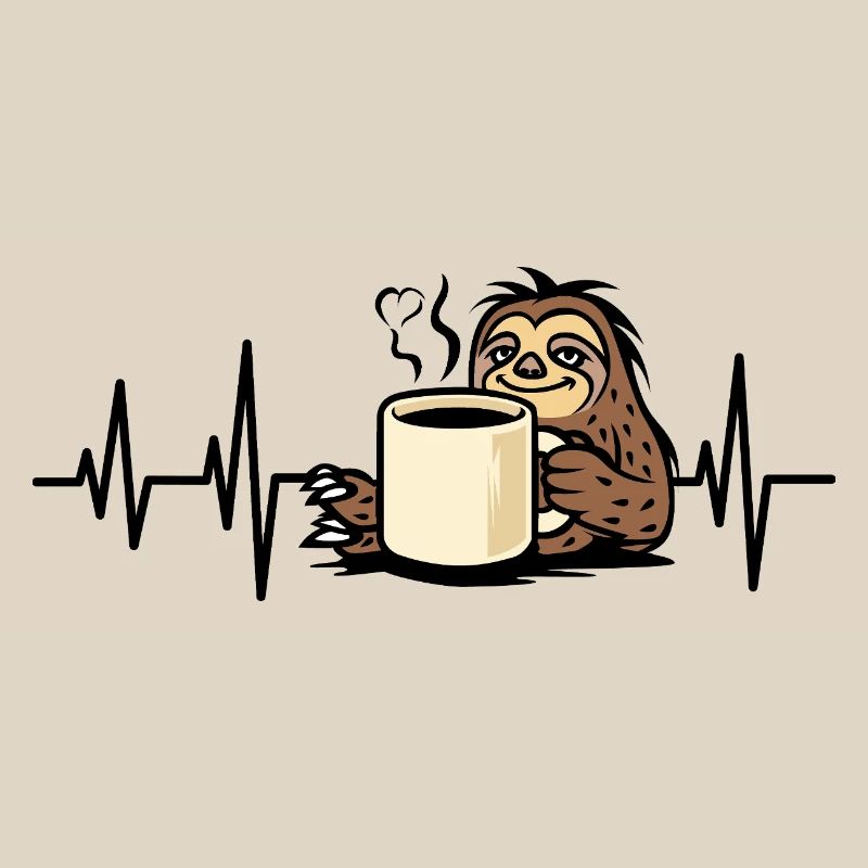 Cozy sloth with coffee cup
