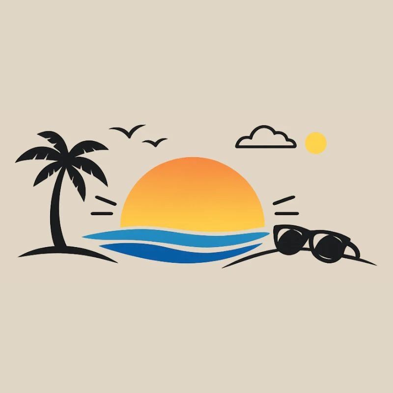 Sunset over palm tree beach