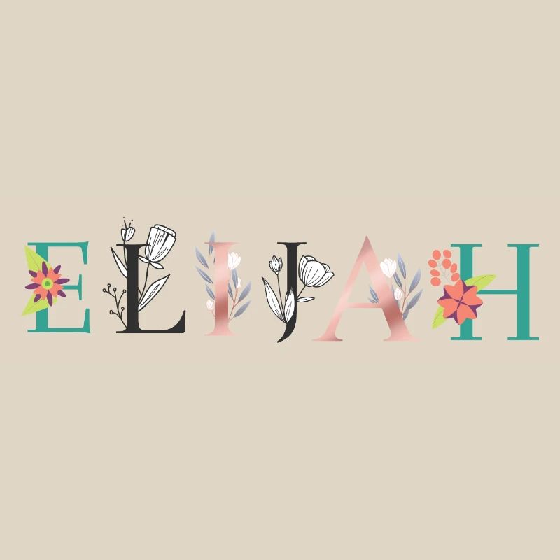 Art du nom d’ELIJAH avec des fleurs brodées