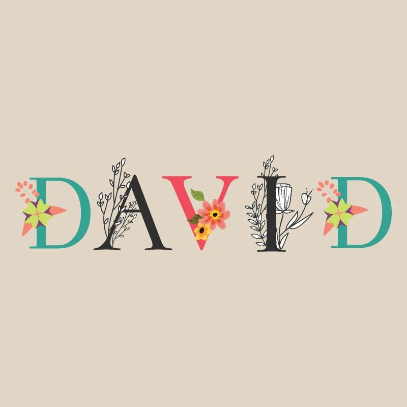 DAVID Nom Art avec fleurs brodées