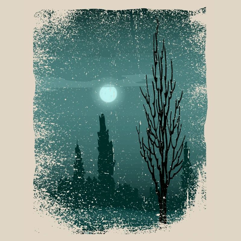 Moon shimmers on trees