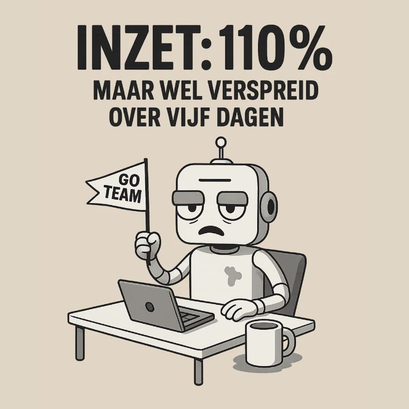 COMMITMENT: 110% – Robot at work with dry humor