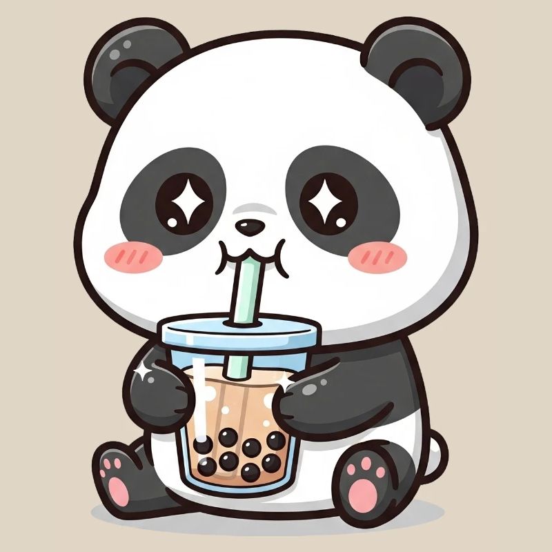 Cuddly panda bear with bubble tea