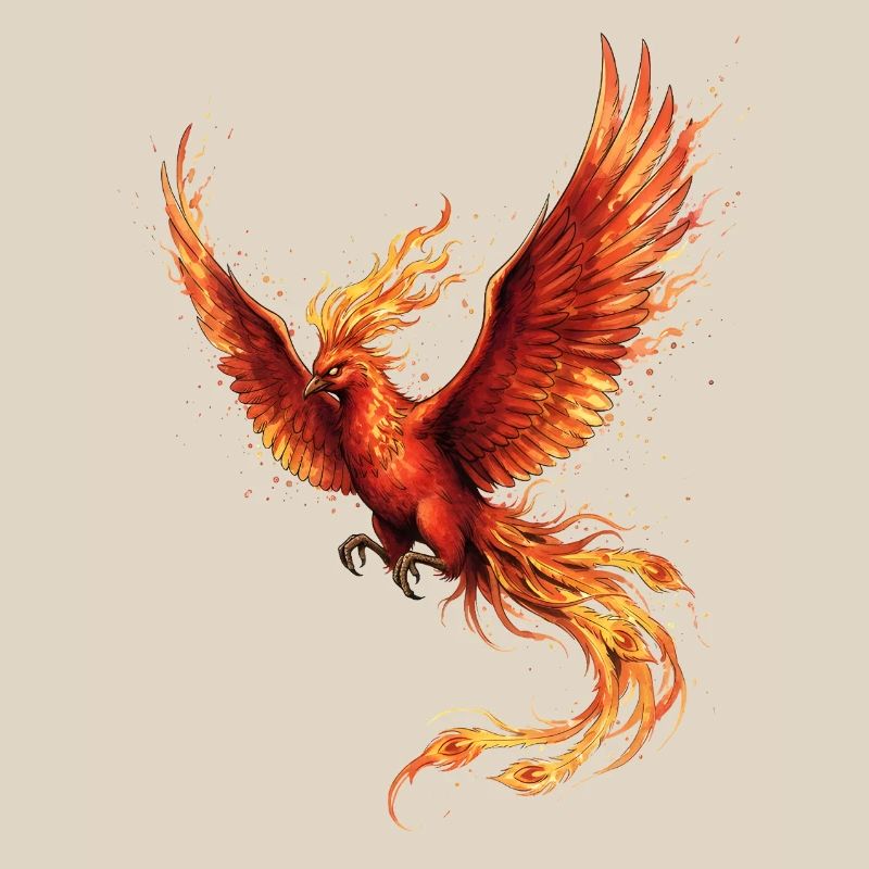 Oiseau de feu Phénix avec ailes de feu