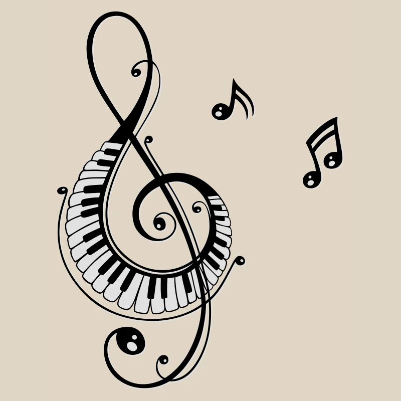 Clef avec des touches de piano et des notes