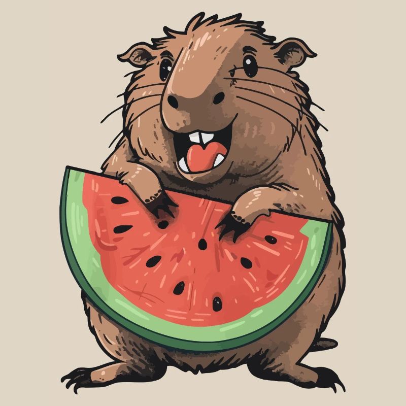 Capybara mangeant de la pastèque