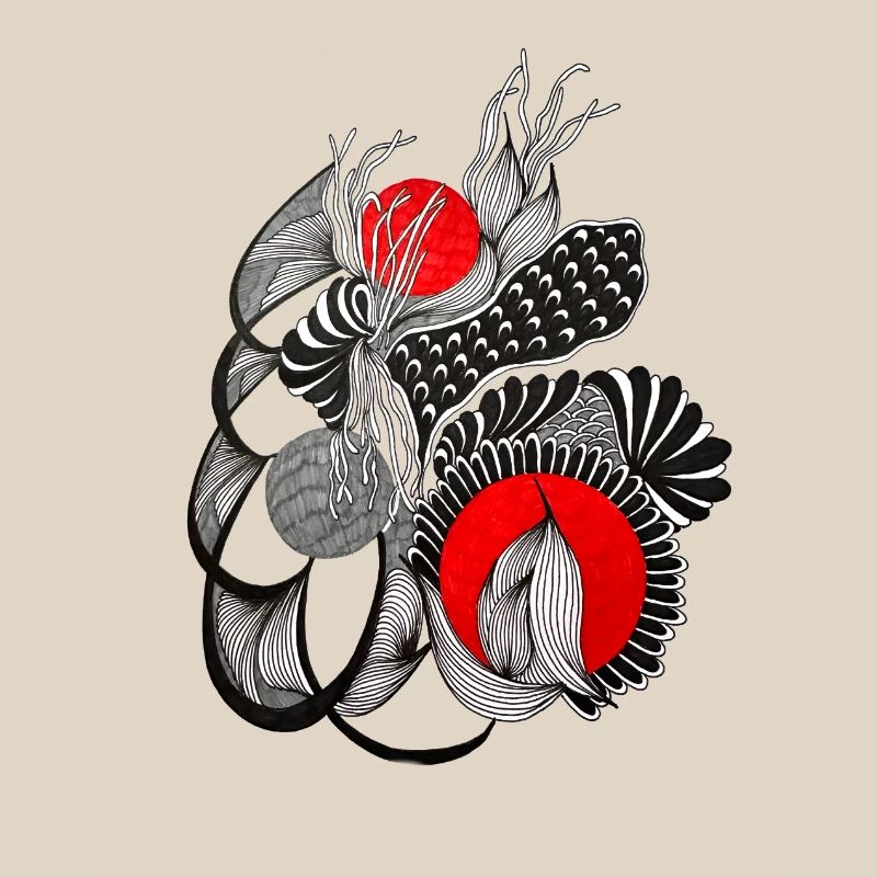 Cercles de fleurs monochromes avec rouge