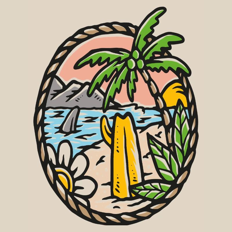 Beach Dream Palm Tree Waves Circle Frame