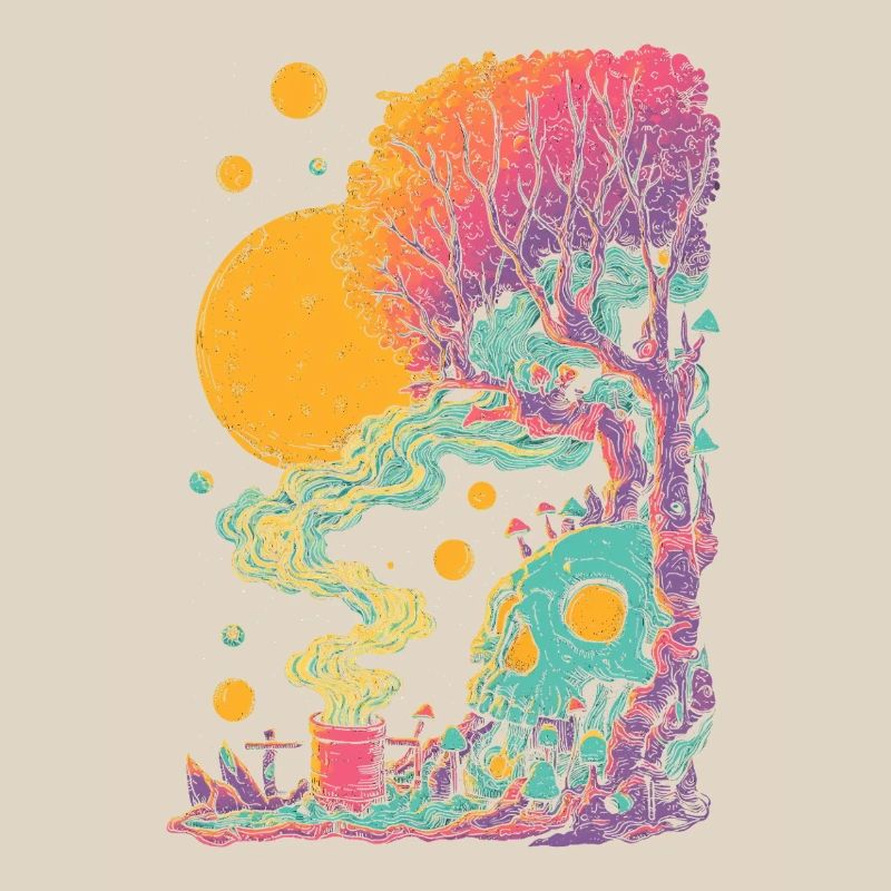 Psychedelic tree skull in the cosmos