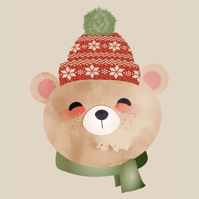 ours mignon avec bonnet à pompon et écharpe en hiver
