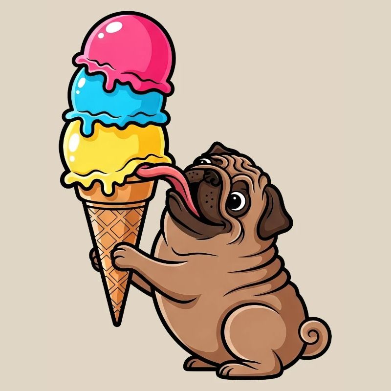 Süßer Mops mit Eis Eiskugel Sommer Cartoon