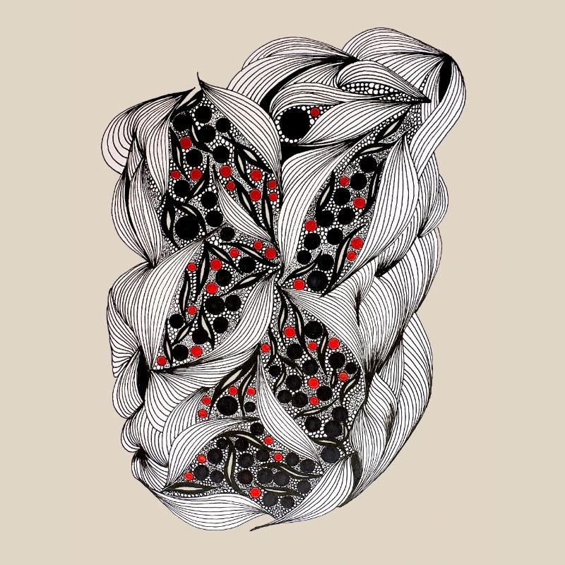 Black and white leaf pattern with red berries