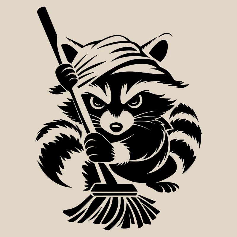 Waschbär mit Handtuch & Wischmopp