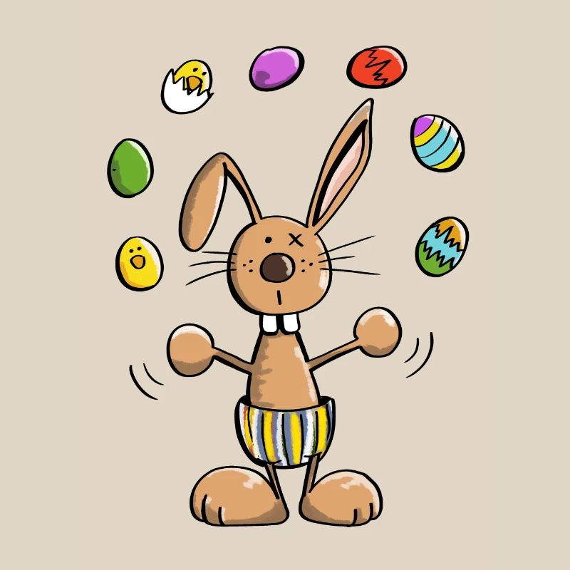 Easter bunny juggles colorful easter eggs - easter