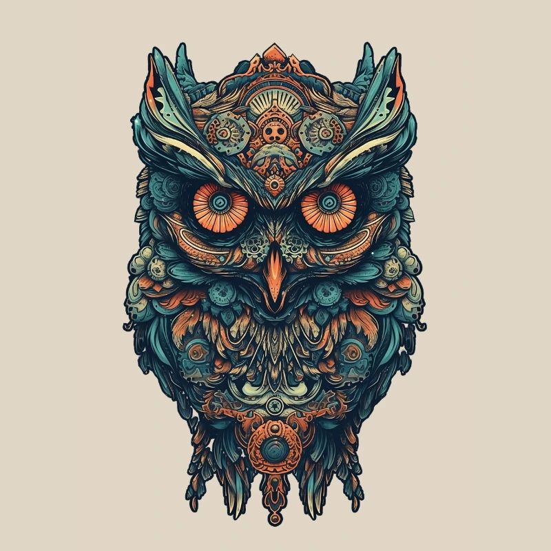 Mythical boho owl with surreal patterns