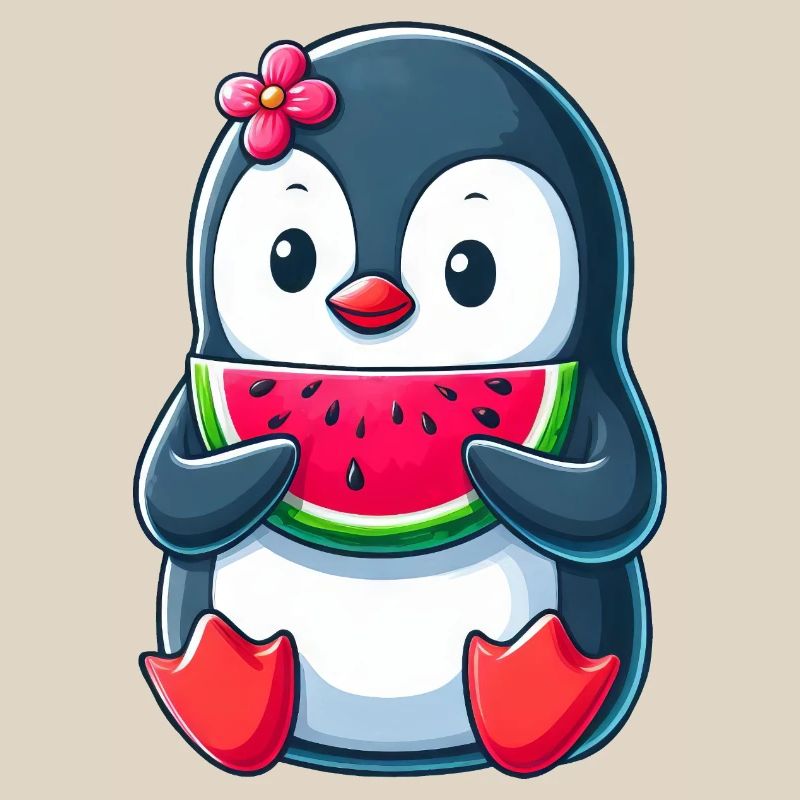 pingouin mignon avec dessin animé d’été pastèque