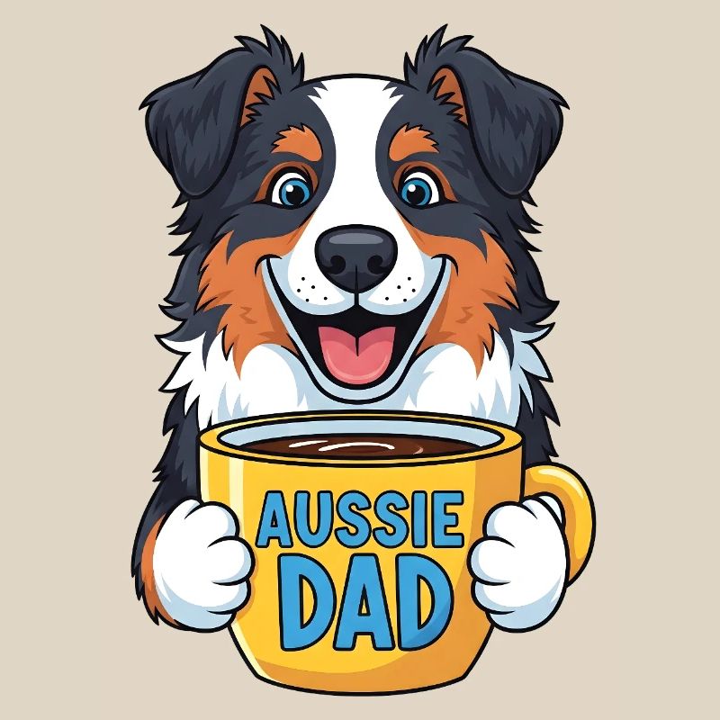 Australian Shepherd mit Kaffeebecher - Aussie Dad