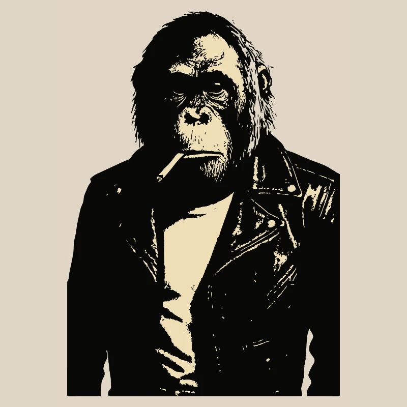 Orangutan smoking a cigarette in a Leather Jacket