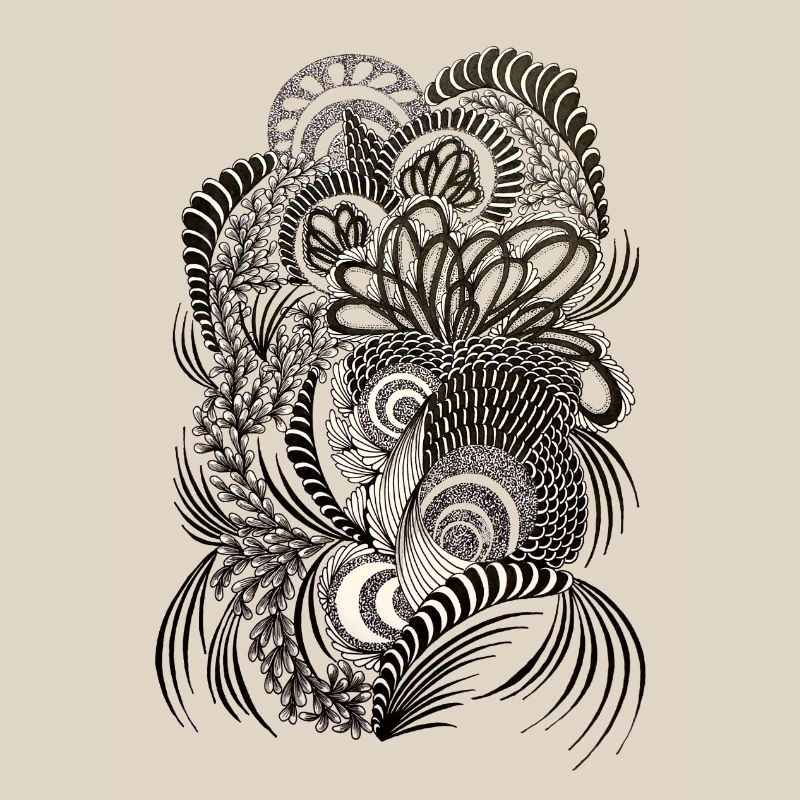 Black White Doodle Floral Pattern