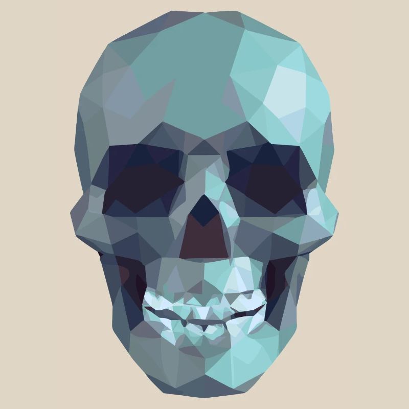 Low Poly Blue Skull - Geometric Gothic Style