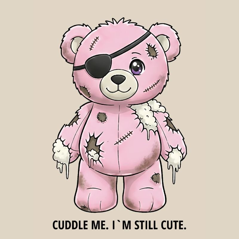 Ours en peluche rose patchwork avec cache-œil