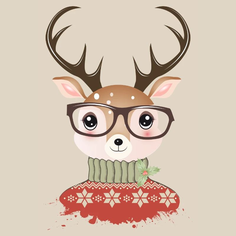 Hirsch mit Weihnachtspullover und Nerd Brille