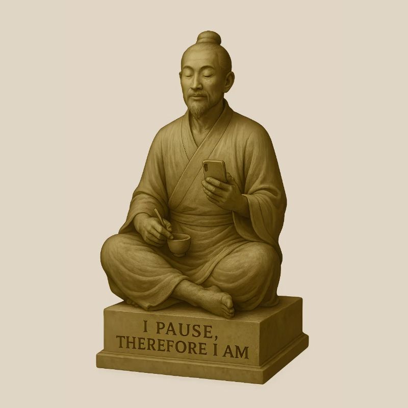 Meditative monk using smartphone