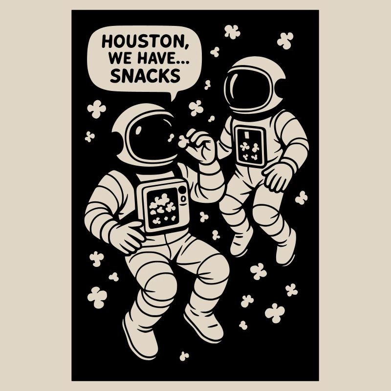 Astronautes avec pop-corn noir et blanc
