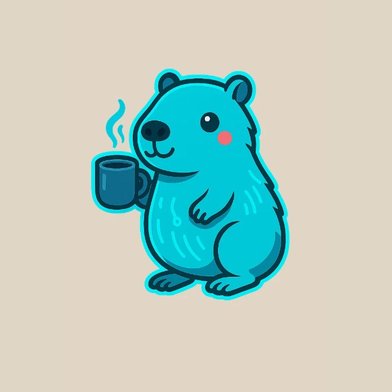 Blauer Capybara mit Kaffee