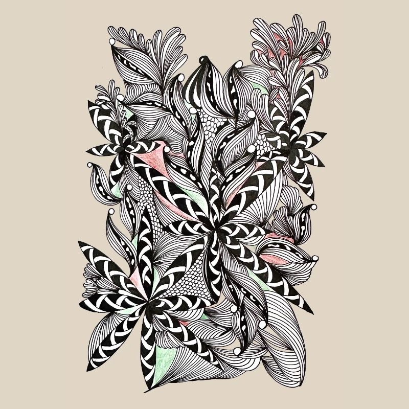 Black and white leaf pattern with accents