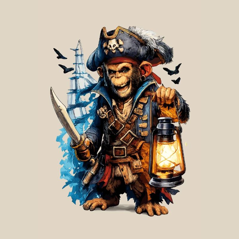Pirate monkey with lantern and sword