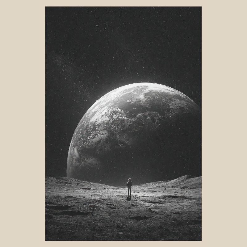 Lone Astronaut Under Giant Planet