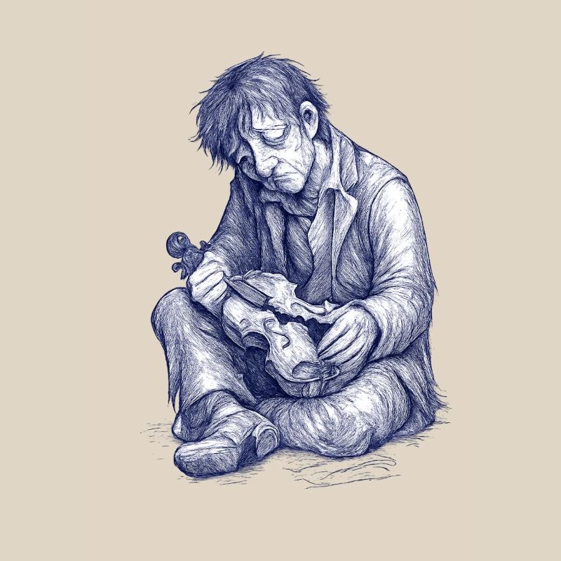Melancholic reader | Hand Painted Drawing