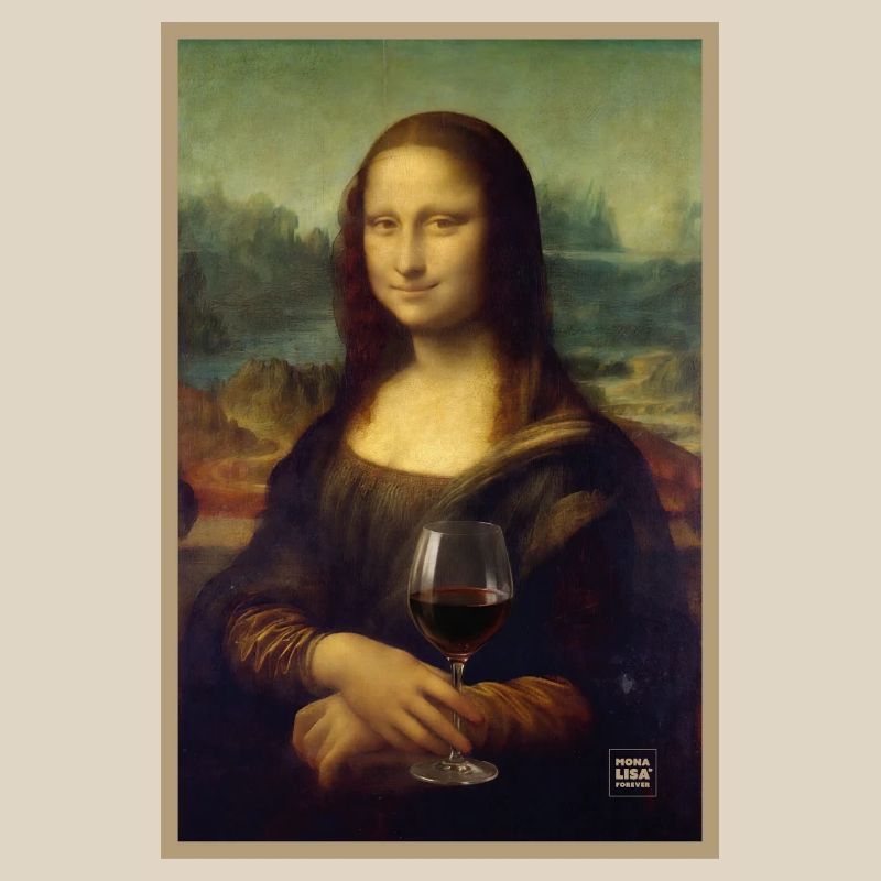 Mona Lisa mit einem Rotweinglas